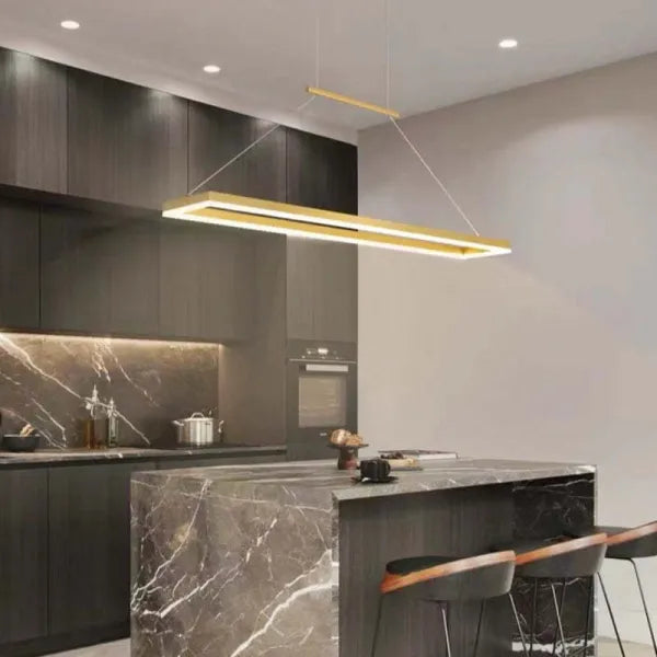 Nexil Modern Rectangular Hanging Pendant Light, Gold/Coffee-Neutral Decor