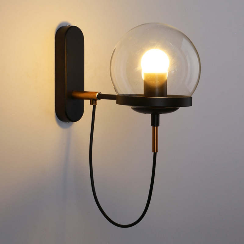 Hebotat Rustic Retro Glass Globe Wall Lamp, Black/Bronze