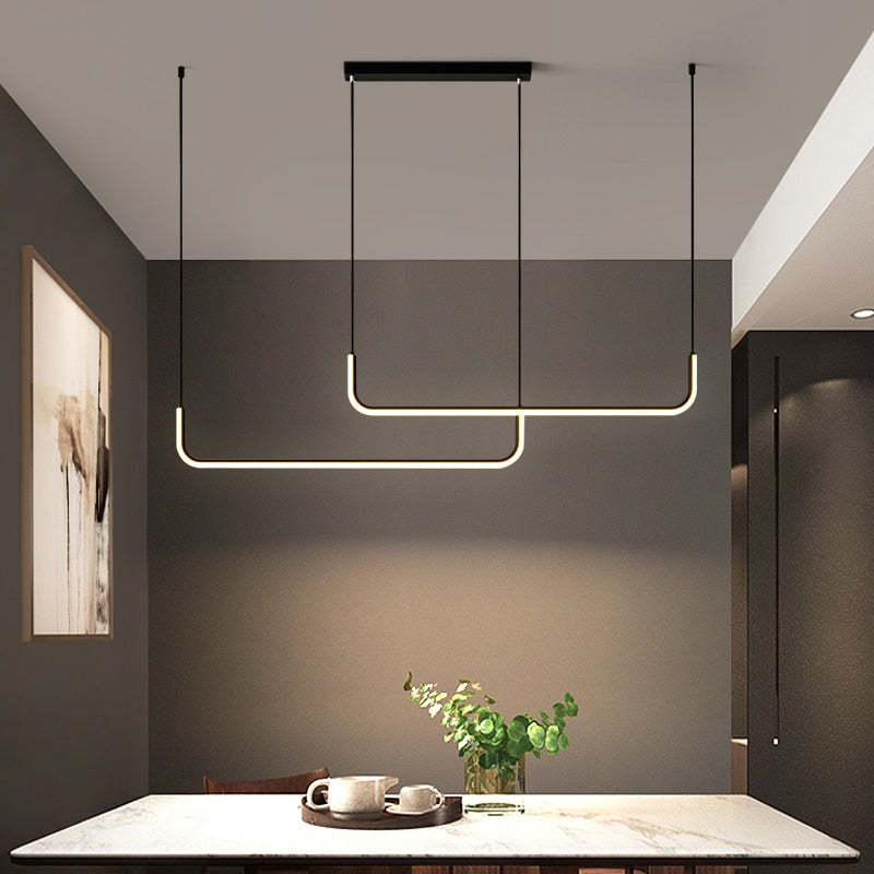Sorev Modern Linear Pendant Light Double Frame, Black/Gold-Neutral Decor