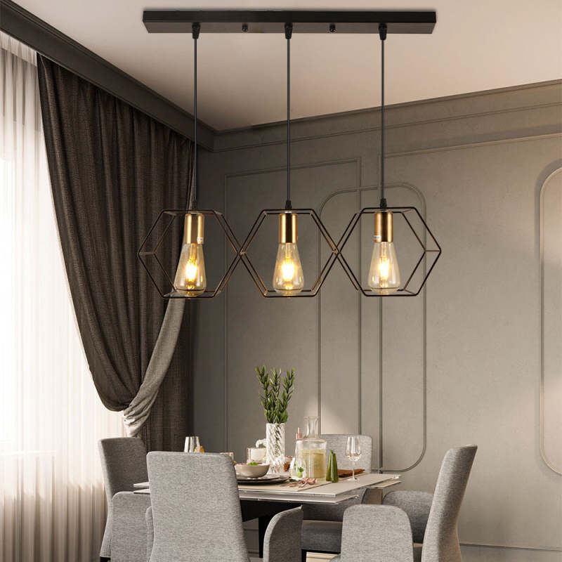 Vituduk Rustic Farmhouse Geometry 3/5 Light Pendant Light, Black