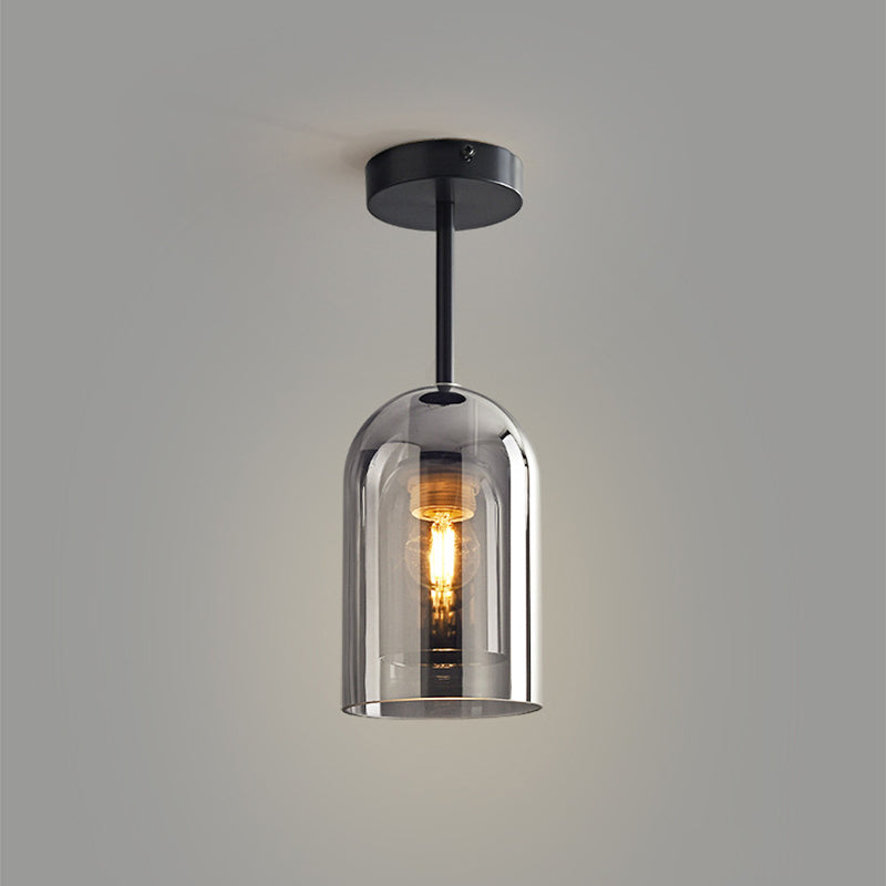 Kuturar Modern Cylinder Semi-Flush Mount Clear Glass Ceiling Light, Cognac/Grey