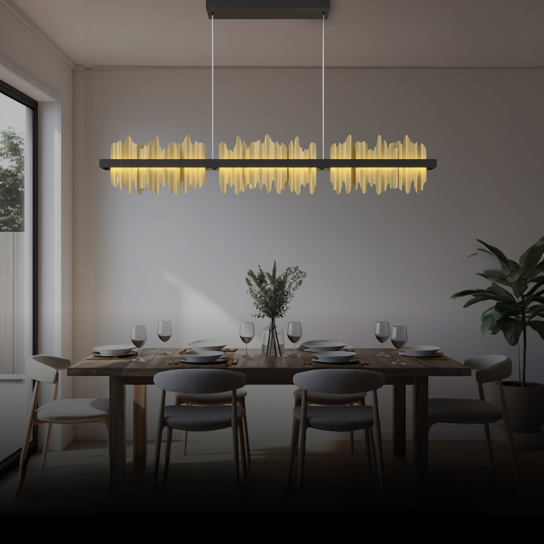 Zepebur Industrial Chandelier Rectangle Metal Gold Black Living Room