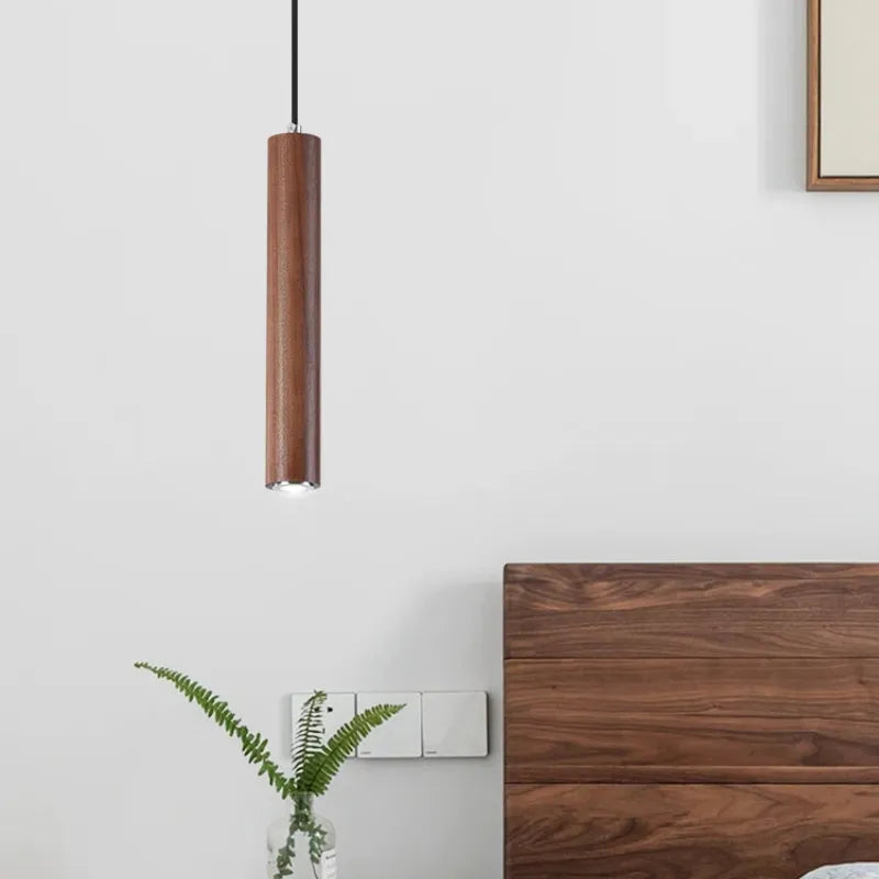 Husedes Cylindrical Wood Pendant Light, for Bedroom & Kitchen Island