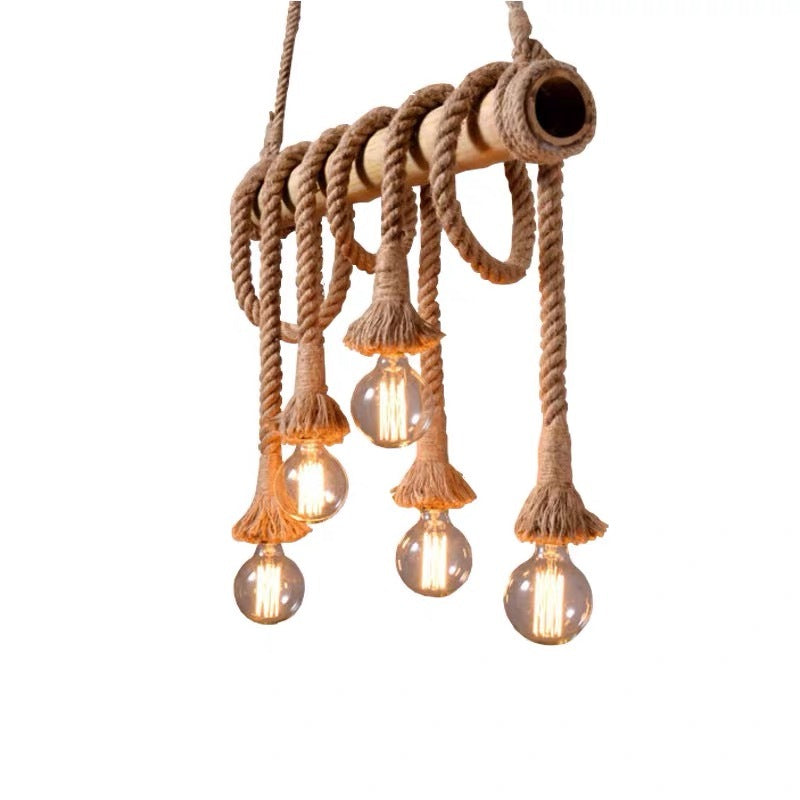 Ranobal Vintage Wood/Rope Pendant Light, Living Room