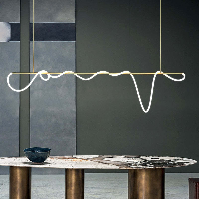 Wasaten Curved & Linear Semi Flush Mount Ceiling Light, Gold