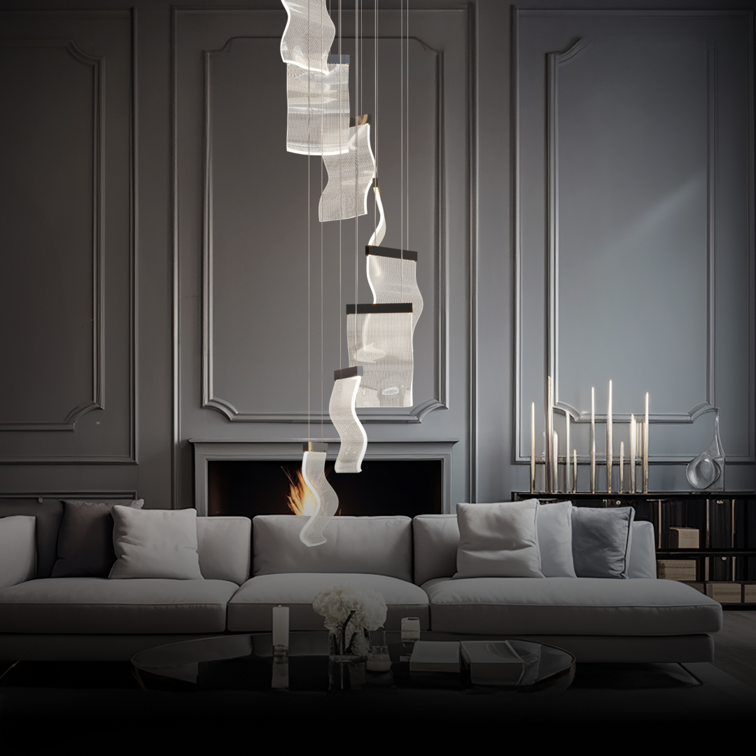 Sekegur Industrial Chandelier Wave /Metal Gold Bedroom/Living Room