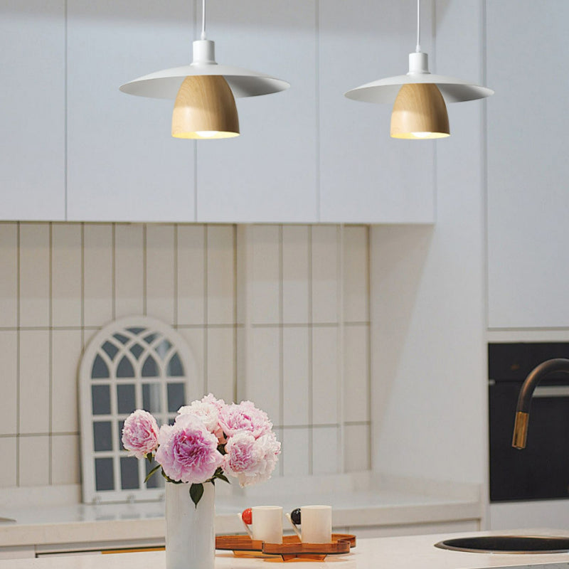 Debapak Modern LED Pendant Light White Wood Metal Bedroom