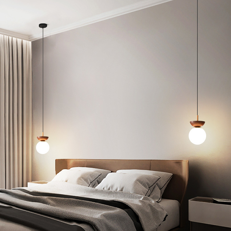 Zuliguki Nordic Japanese Glob LED Ceiling/Pendant Light Metal Glass Bedroom, Burlywood