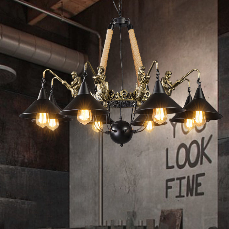 Zavetode Vintage Trumpet Chandelier Black Metal Living Room/Restaurant