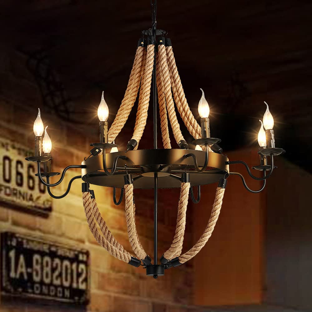 Potogul Industrial LED Pendant Light Metal/Rope Black Living Room/Bar
