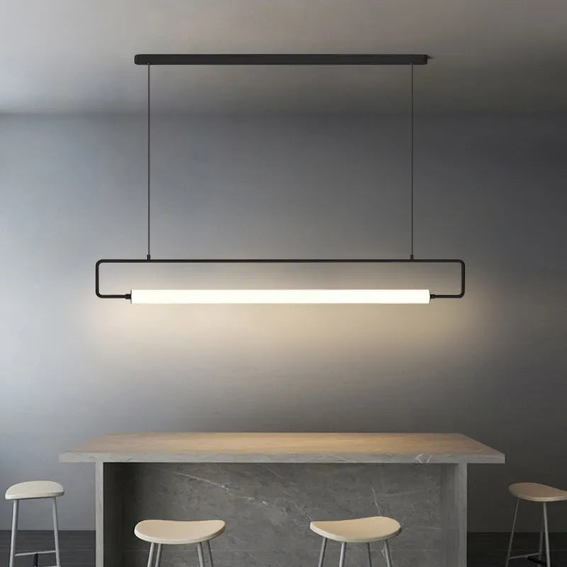 Derubat Modern Minimalist Rectangular Linear Pendant Light, Gold/Black