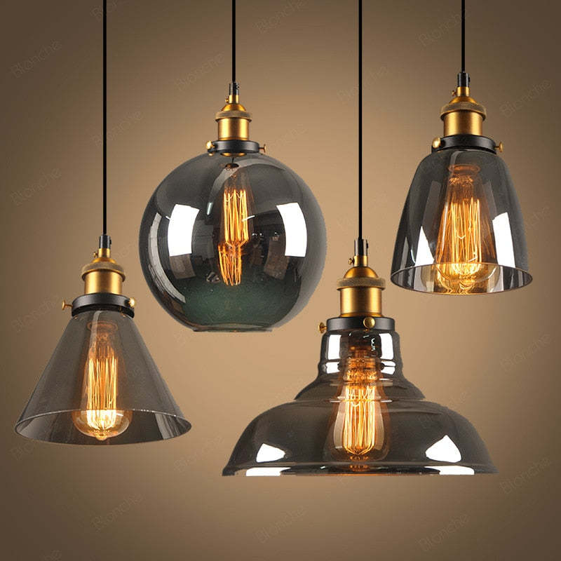Teni Industrial Glass Pendant Light Clear/Amber/Smoke Grey-Neutral Decor