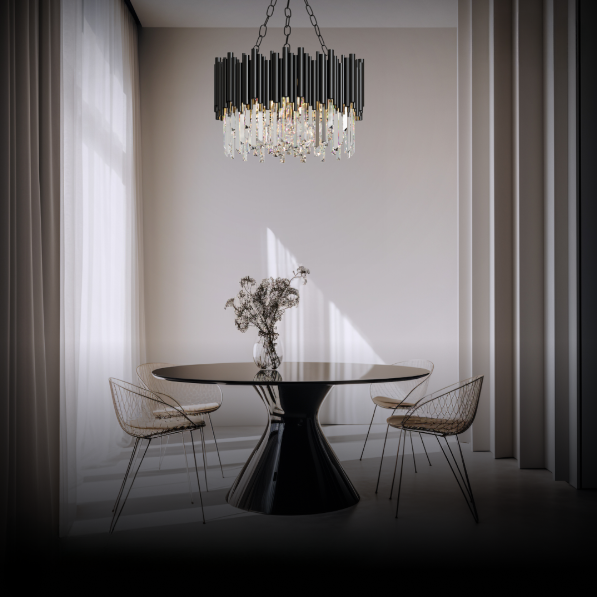 Bomuver Industrial Cylindrical Crystal/Metal Chandeliers Black Living Room