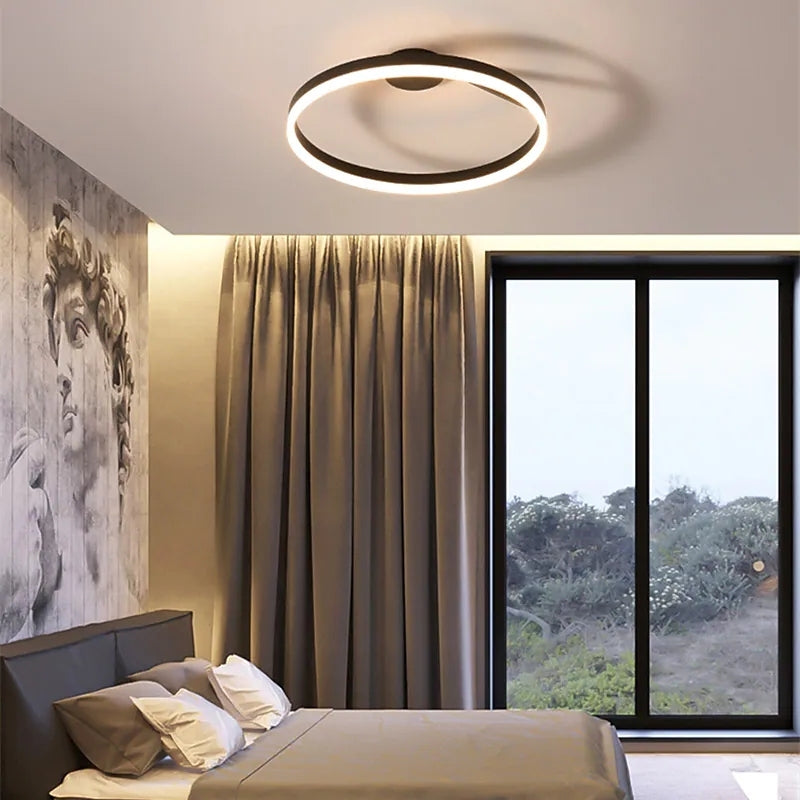 Solinor Modern Circle Flush Mount Ceiling Light, Black & White-Neutral Decor