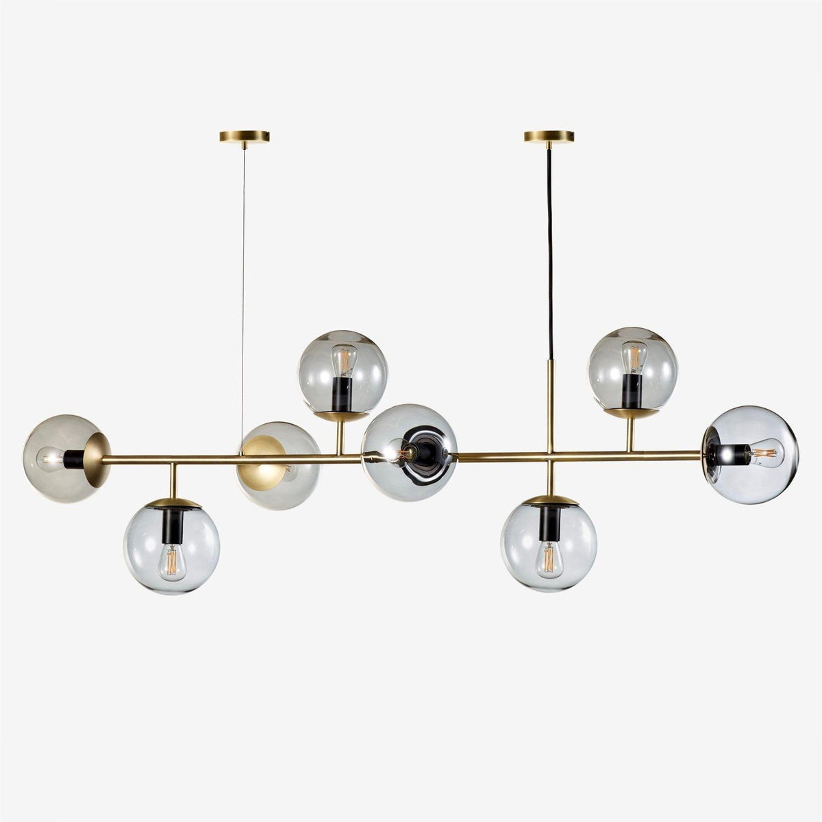Cagubit Industrial Long Linear Metal Hanging Bubble Multi Clear Glass Bulb Bedroom Pendant Light Brass/Black