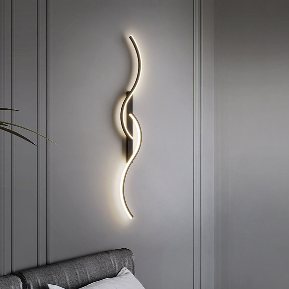 Vireth Modern Linear Wave Bedroom Wall Lamp, Black/Gold-Neutral Decor