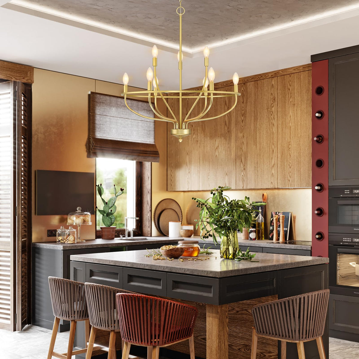 Zusedad Industrial Metal Candle Chandelier Black/Champagne Living Room/Bedroom