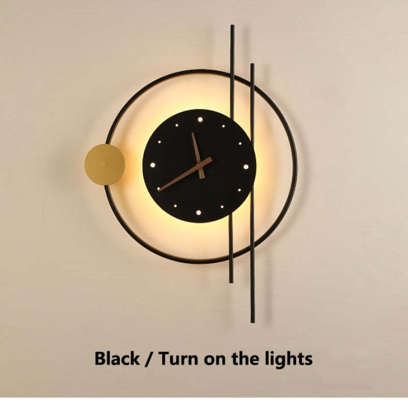 Posisan Wall Lamp Clock, Black & Gold