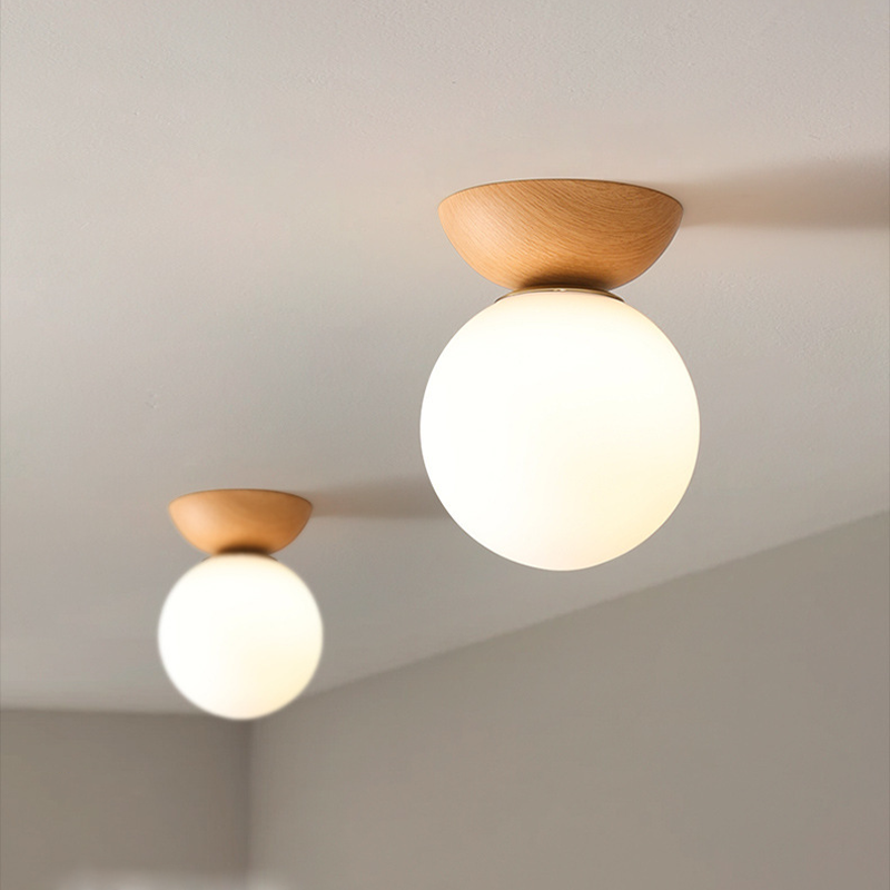 Zuliguki Nordic Japanese Glob LED Ceiling/Pendant Light Metal Glass Bedroom, Burlywood