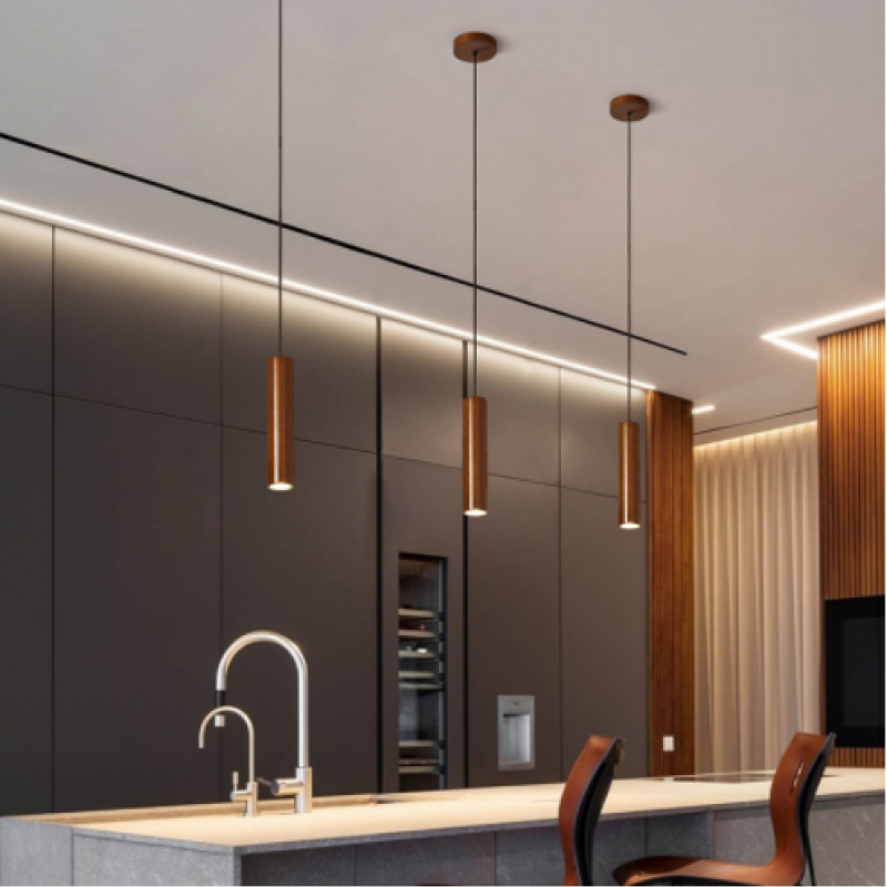 Husedes Cylindrical Wood Pendant Light, for Bedroom & Kitchen Island