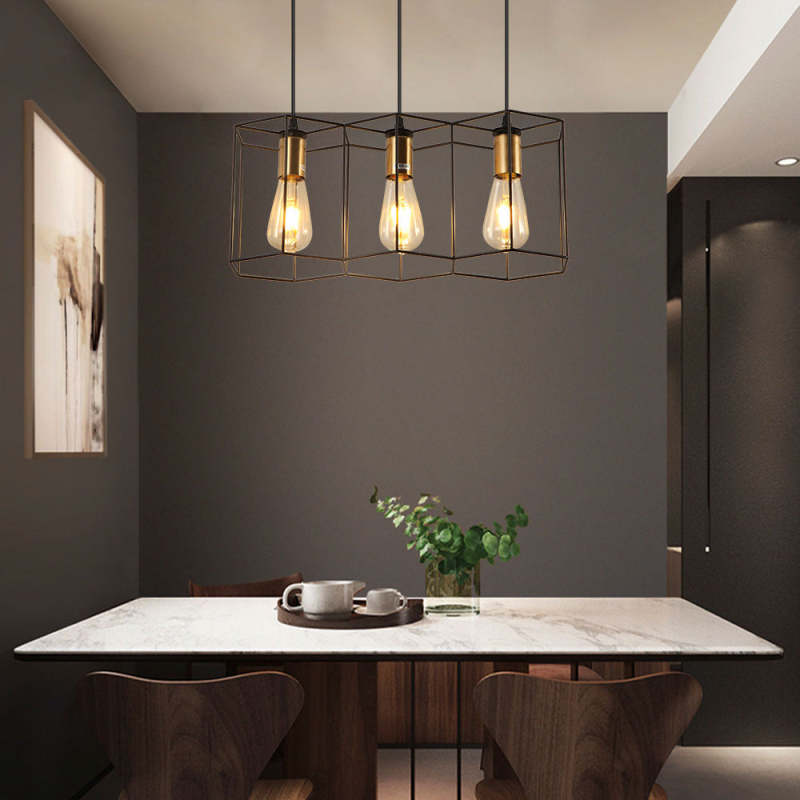 Vituduk Rustic Farmhouse Geometry 3/5 Light Pendant Light, Black
