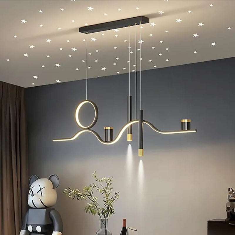 Hodutis Modern Metal Linear Starry Night Pendant Light, Black