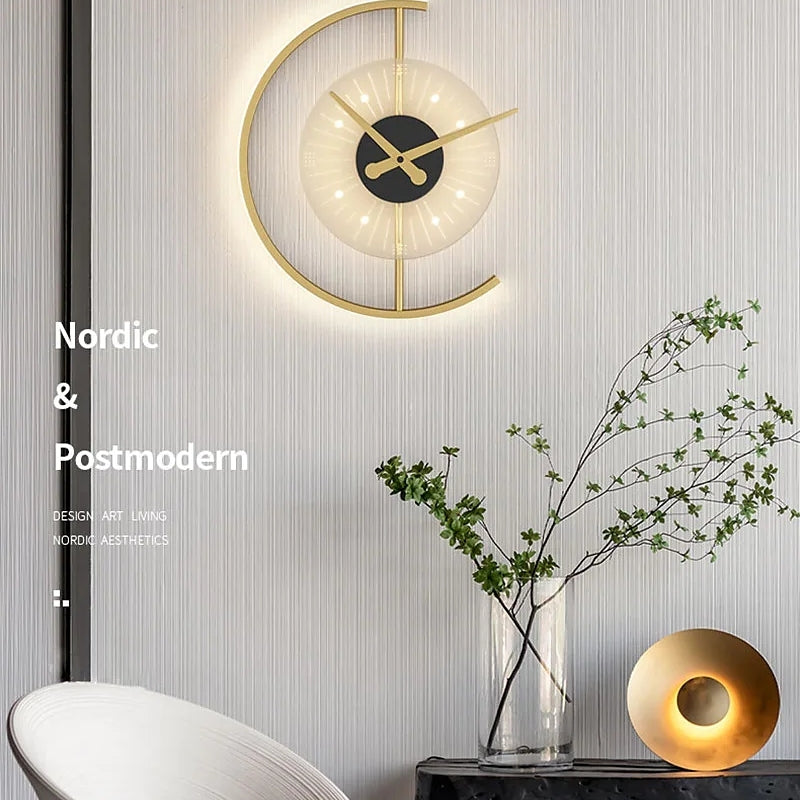 Losarol Modern Clock Metal/ LED Wall Lamp, Black/Gold