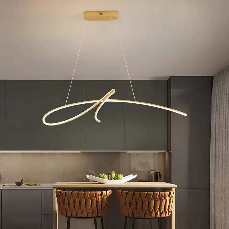 Fubunik Pendant Light Irregular-curved Modern, Metal, Black/Gold, Restaurant