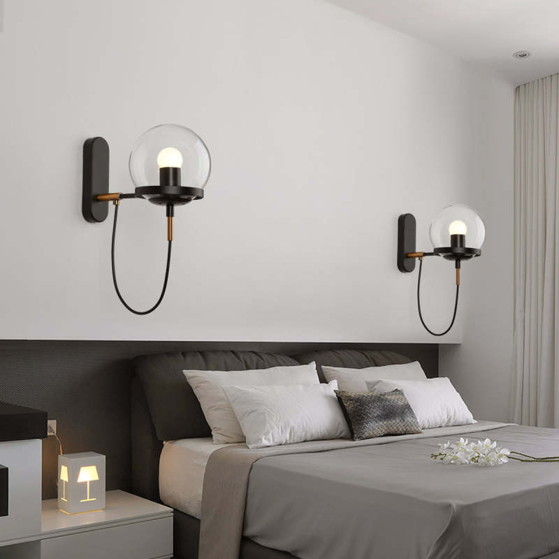 Hebotat Rustic Retro Glass Globe Wall Lamp, Black/Bronze
