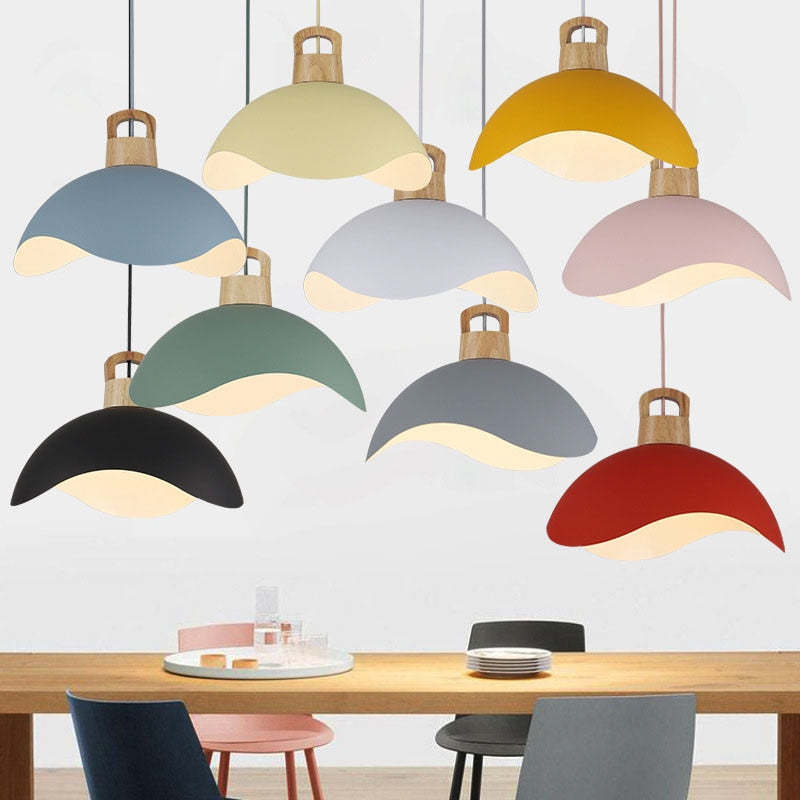 Hobokik Colorful Shade Single Pendant Lights, Wood & Metal