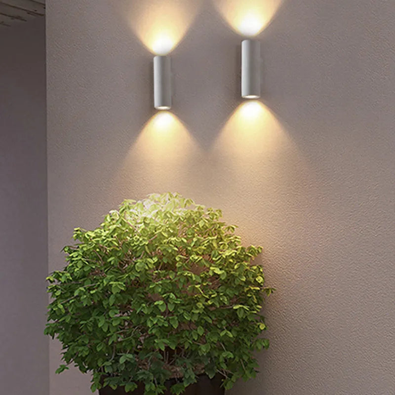 Tarumon Minimalist Cylindrical Double-headed Cement Outdoor Wall Lamp, Black/White