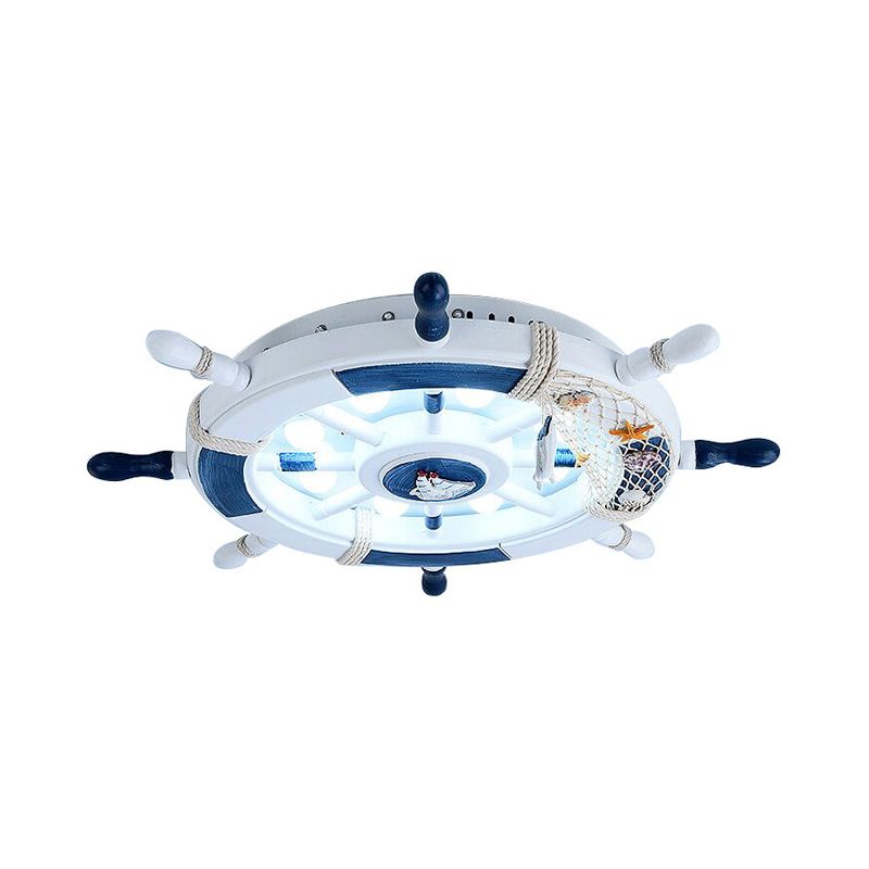 Wumekak Modern Rudder Metal Flush Mount Ceiling Light, White/Blue For Kids