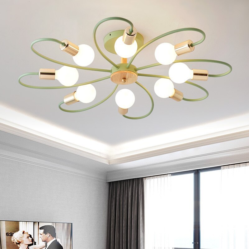Vusumak Elegant Metal/Glass Flush Mount Ceiling Light, Grey/Green