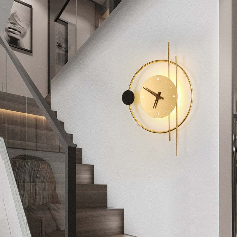 Posisan Wall Lamp Clock, Black & Gold