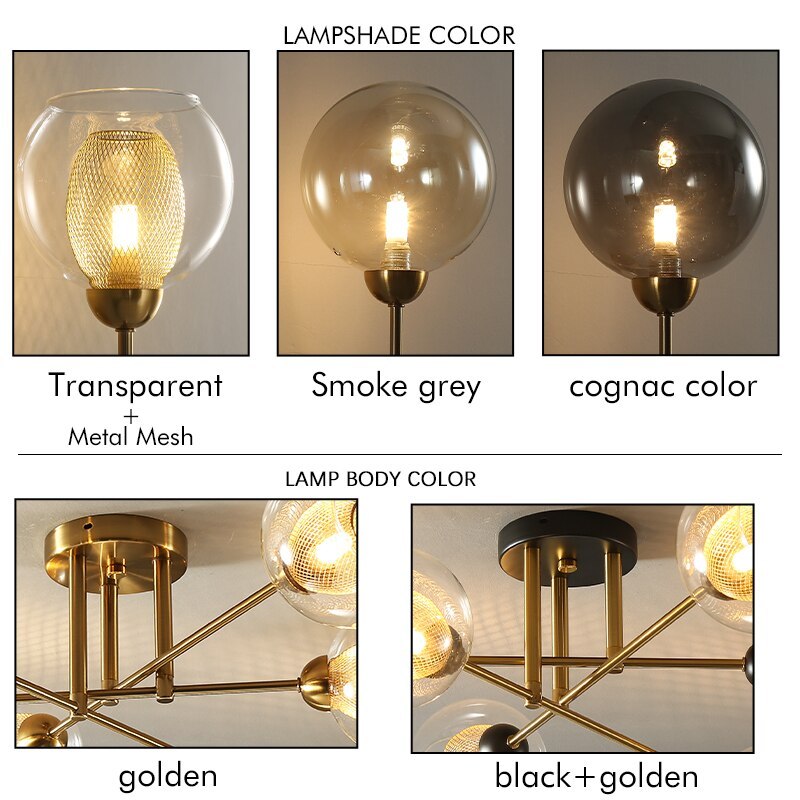 Zovokil Industrial Glass Globe Chandelier LED, 6 Style