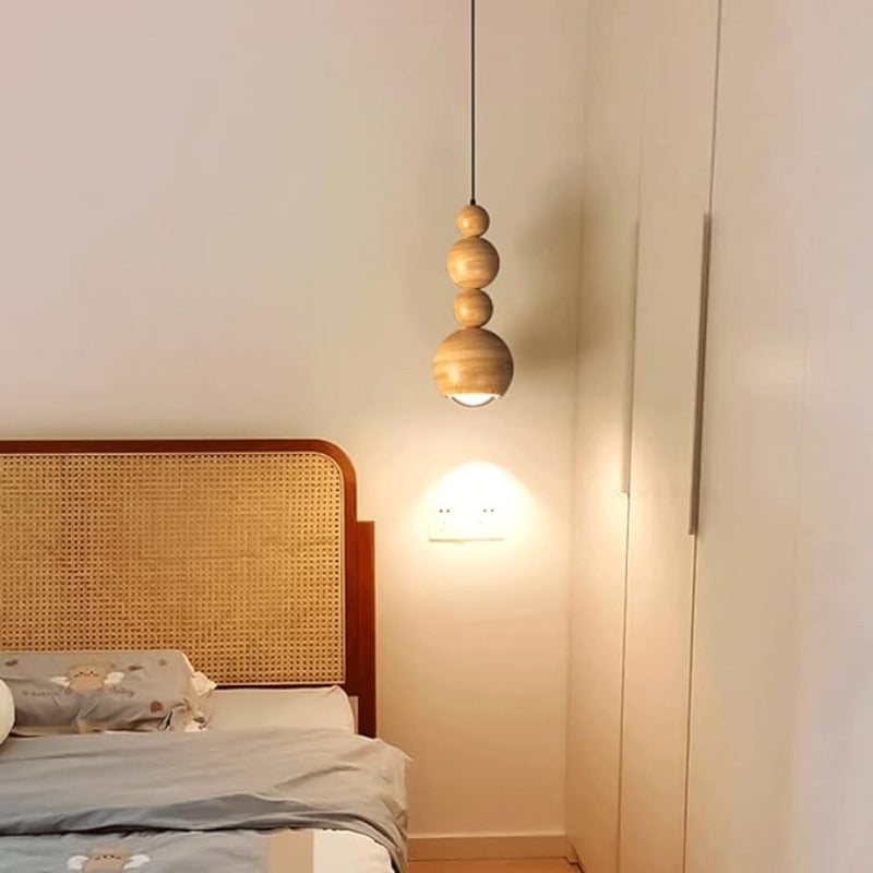 Banadim Vintage LED Pendant Globe Light White Metal Wood Bedroom