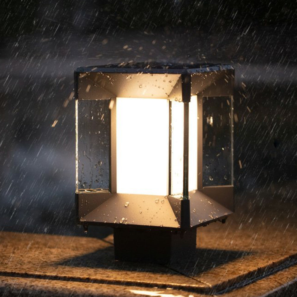 Piluger Modern Rectangular Metal Glass Outdoor Lamp, Black/Black-Gold