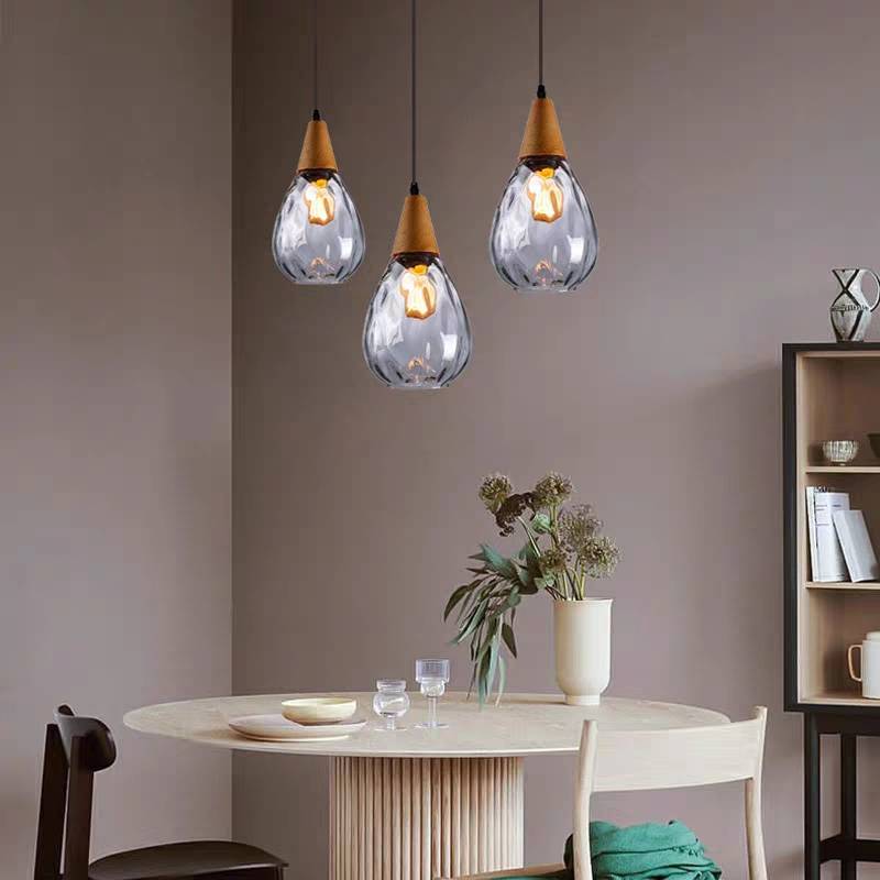 Alverin Pendant Light Glass Wood Amber-Neutral Decor