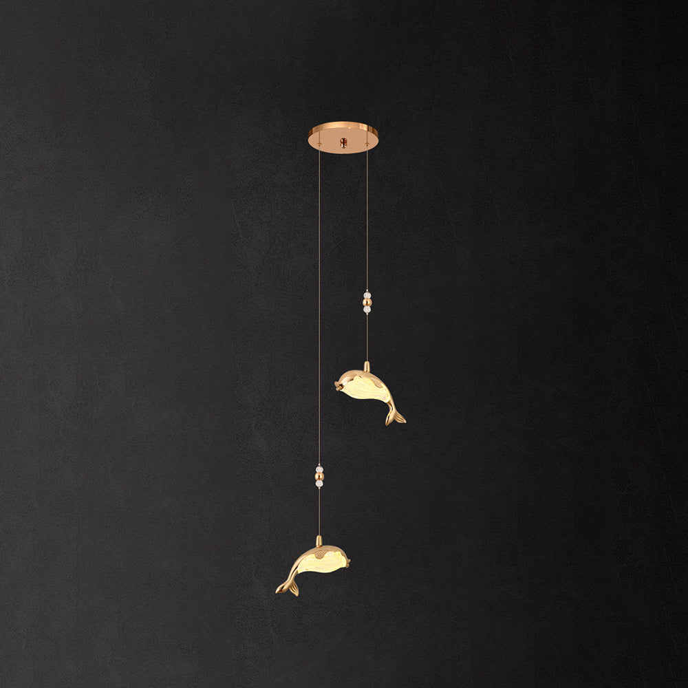 Napelur Modern Dolphin Metal Pendant Light, Gold, Metal/
