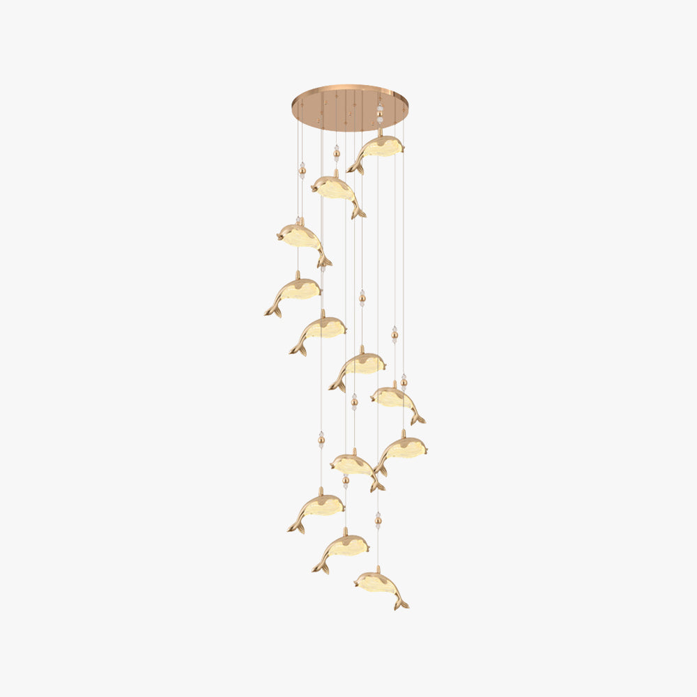 Napelur Modern Dolphin Metal Pendant Light, Gold, Metal/