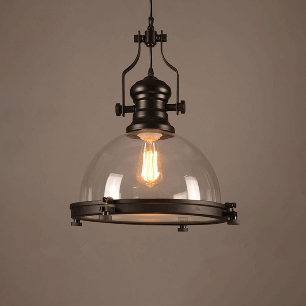 Wetimut Vintage Hemispherical Glass Pendant Light, Black