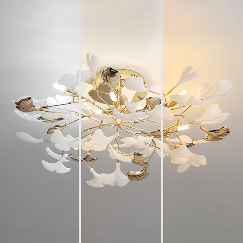 Tugikem Elegant Leaf Ceramic/Metal Flush Mount Ceiling Light, Gold