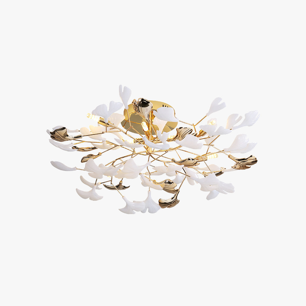 Tugikem Elegant Leaf Ceramic/Metal Flush Mount Ceiling Light, Gold