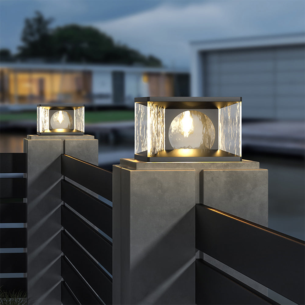 Girunan Modern Transparent Rectangular Metal Glass Outdoor Floor Lamp, Black