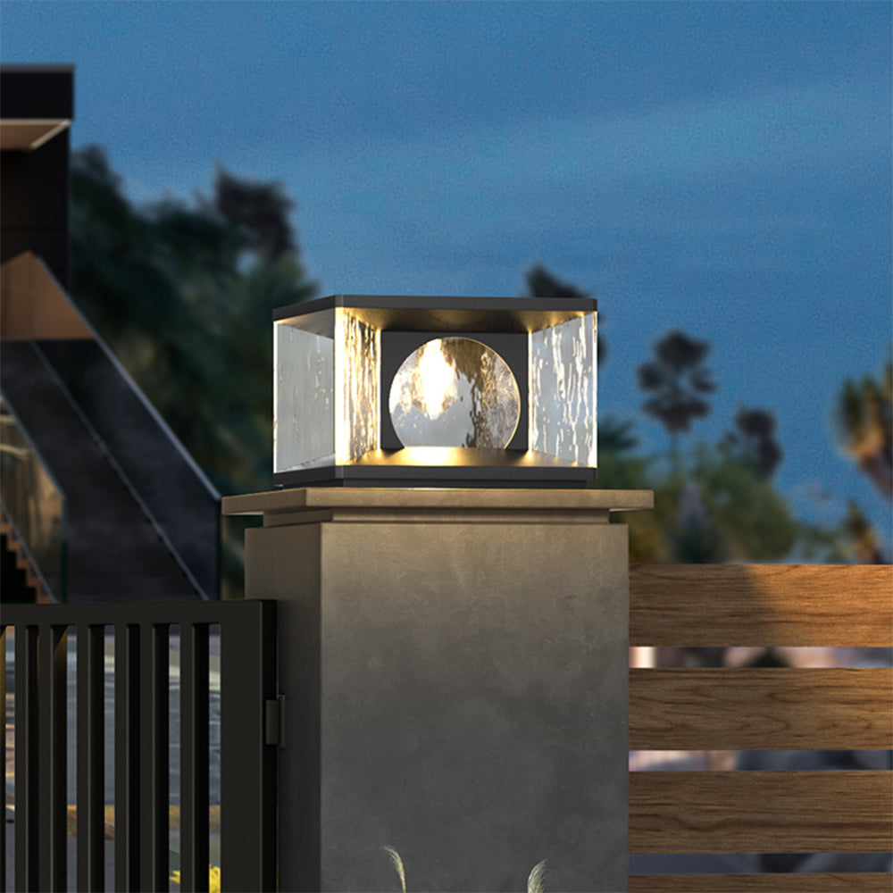 Girunan Modern Transparent Rectangular Metal Glass Outdoor Floor Lamp, Black