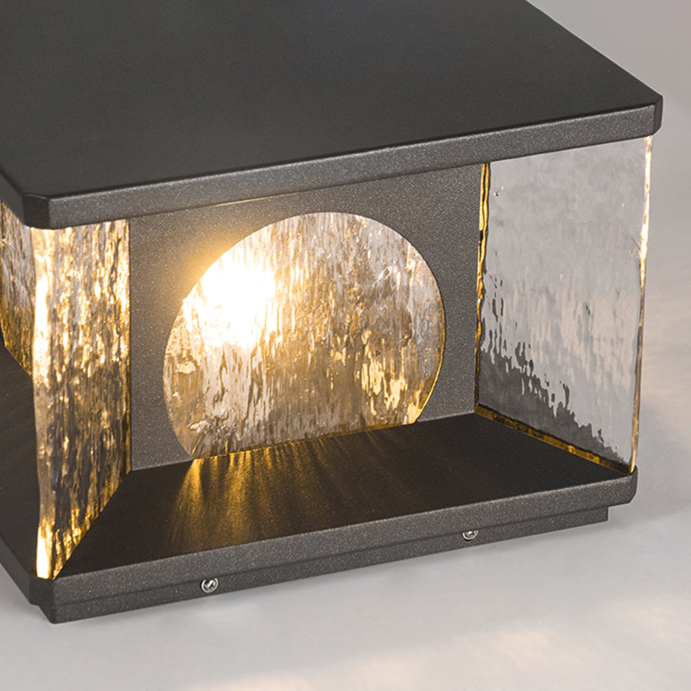 Girunan Modern Transparent Rectangular Metal Glass Outdoor Floor Lamp, Black