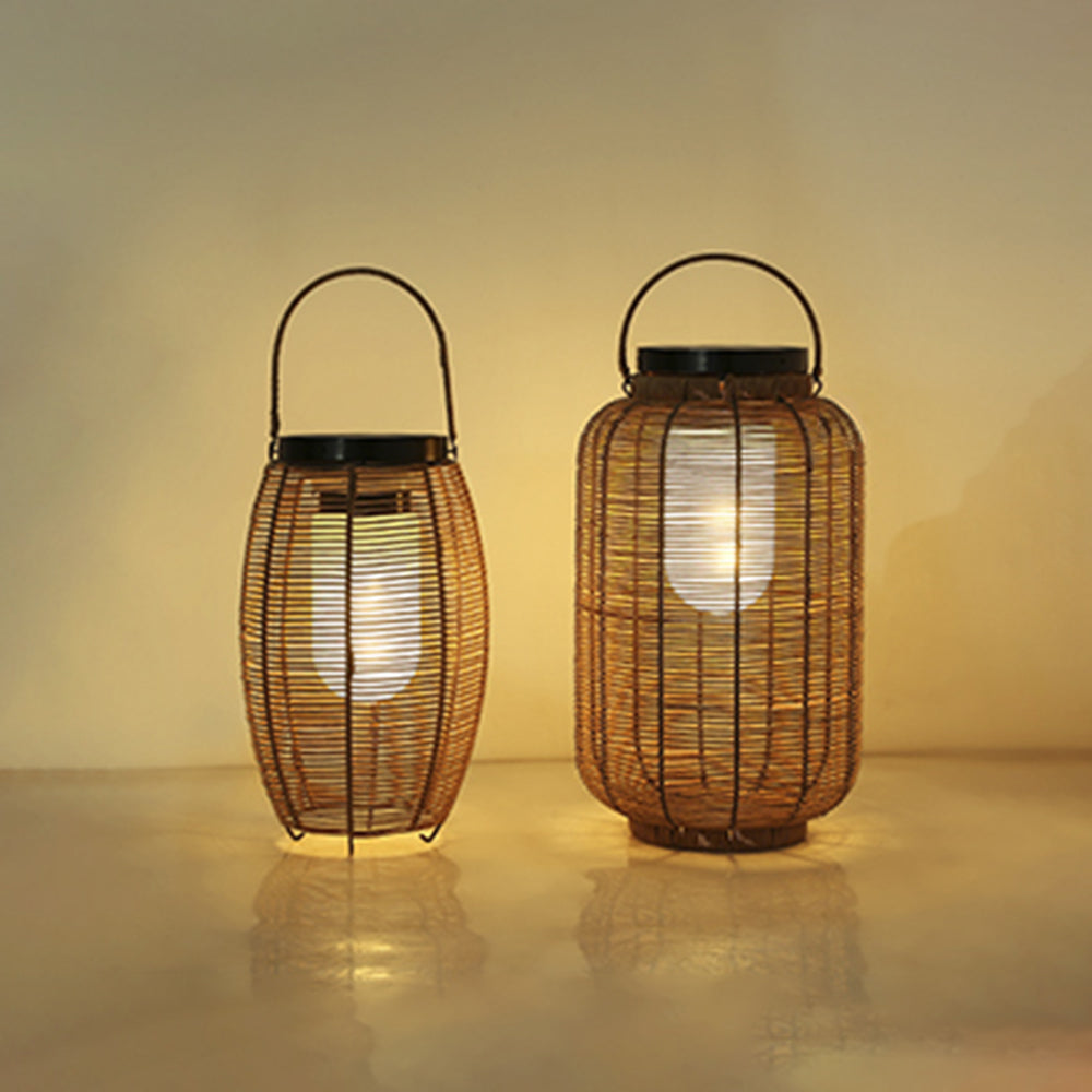 Hinasul Retro Lantern Metal/Rattan Floor Lamp, Wood Color