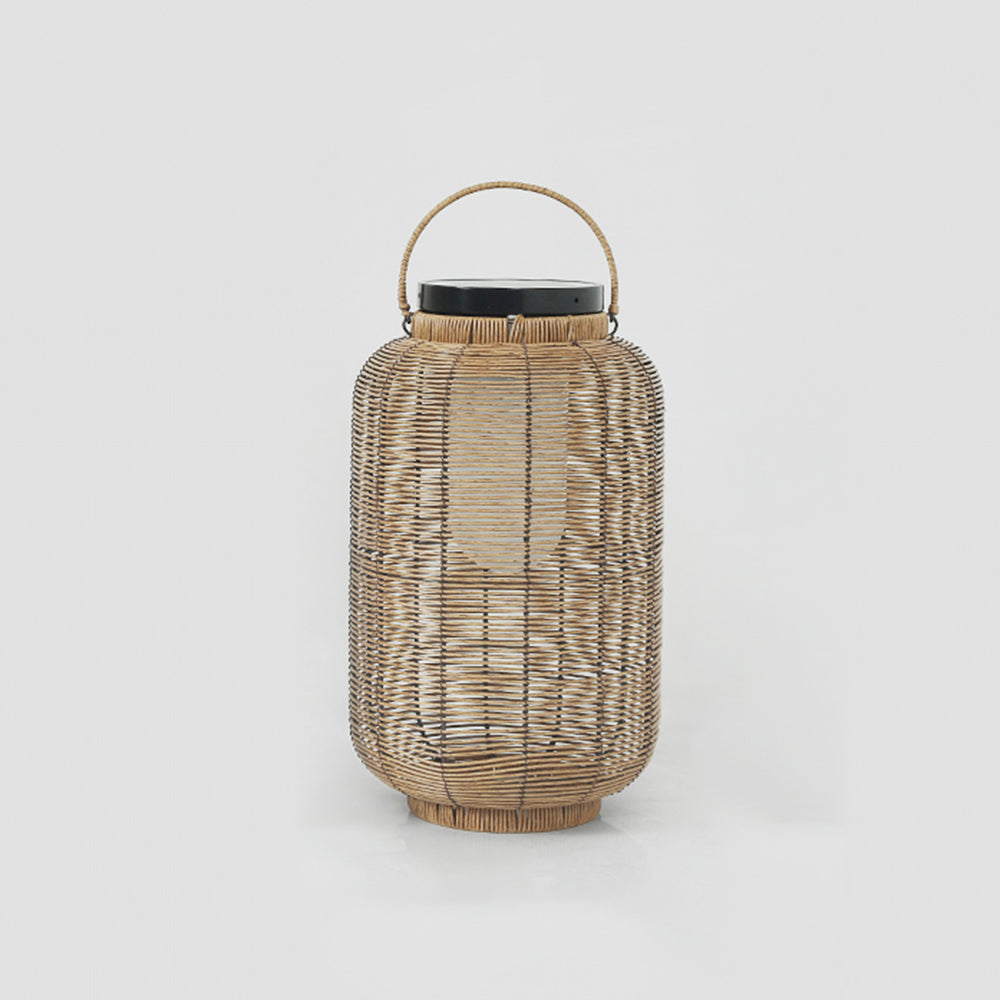 Hinasul Retro Lantern Metal/Rattan Floor Lamp, Wood Color
