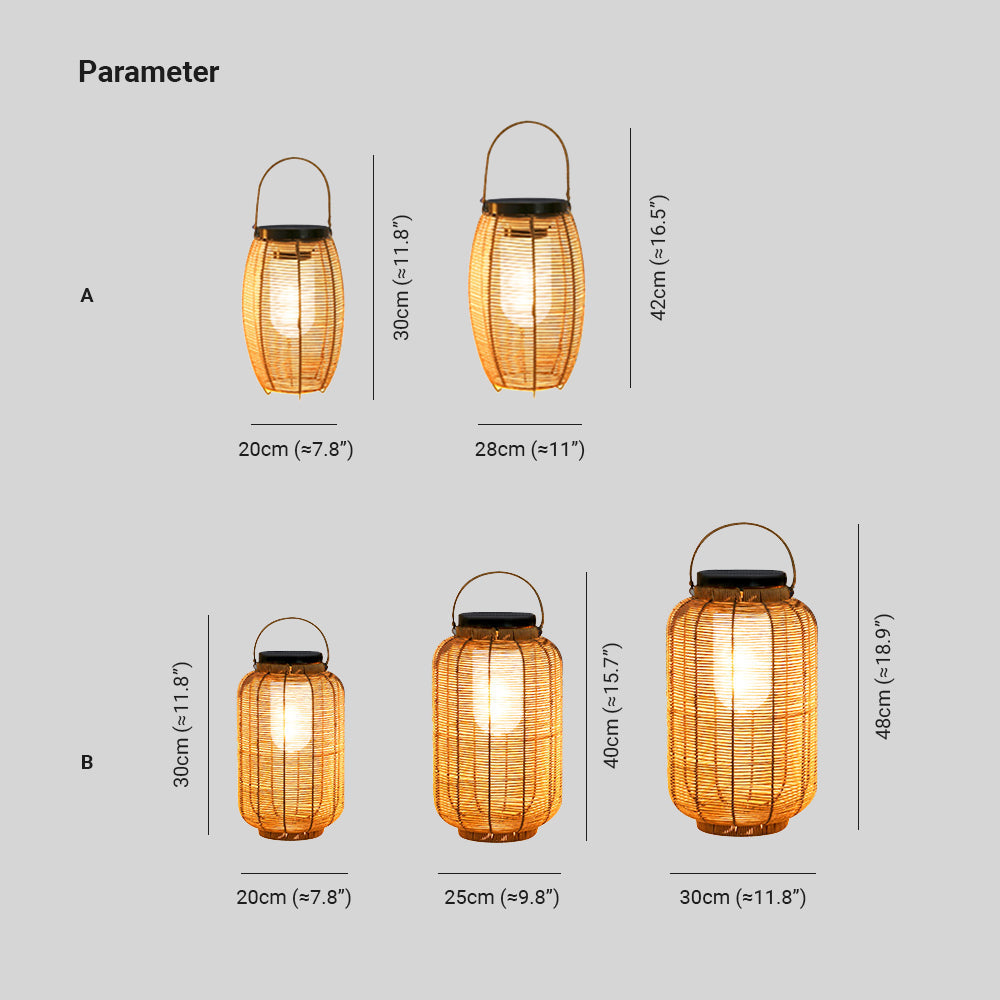 Hinasul Retro Lantern Metal/Rattan Floor Lamp, Wood Color