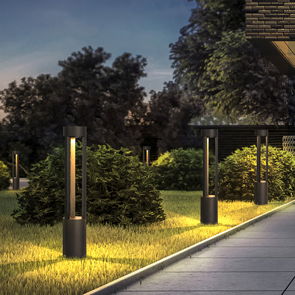 Fusumel Modern Cylindrical Hollow Outdoor Path Light, Black